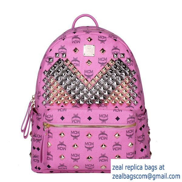 High Quality Replica MCM Medium Stark Front Studs Backpack MC4238 Rosy - Click Image to Close